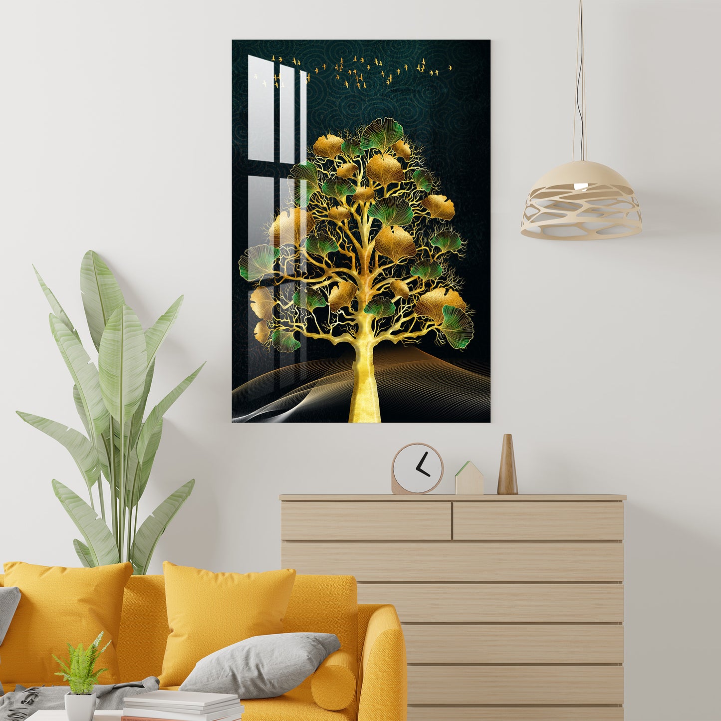 Tree with Golden & Green Leaves Acrylic Wall Art