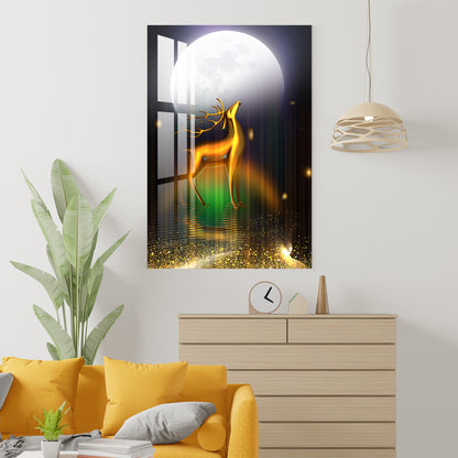 Swamp Deer in Full Moon Acrylic Wall Art