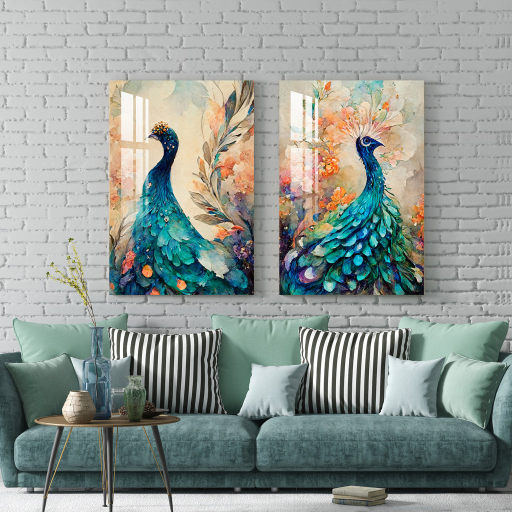 Gorgeous Peacocks Acrylic Wall Art (Set Of 2)
