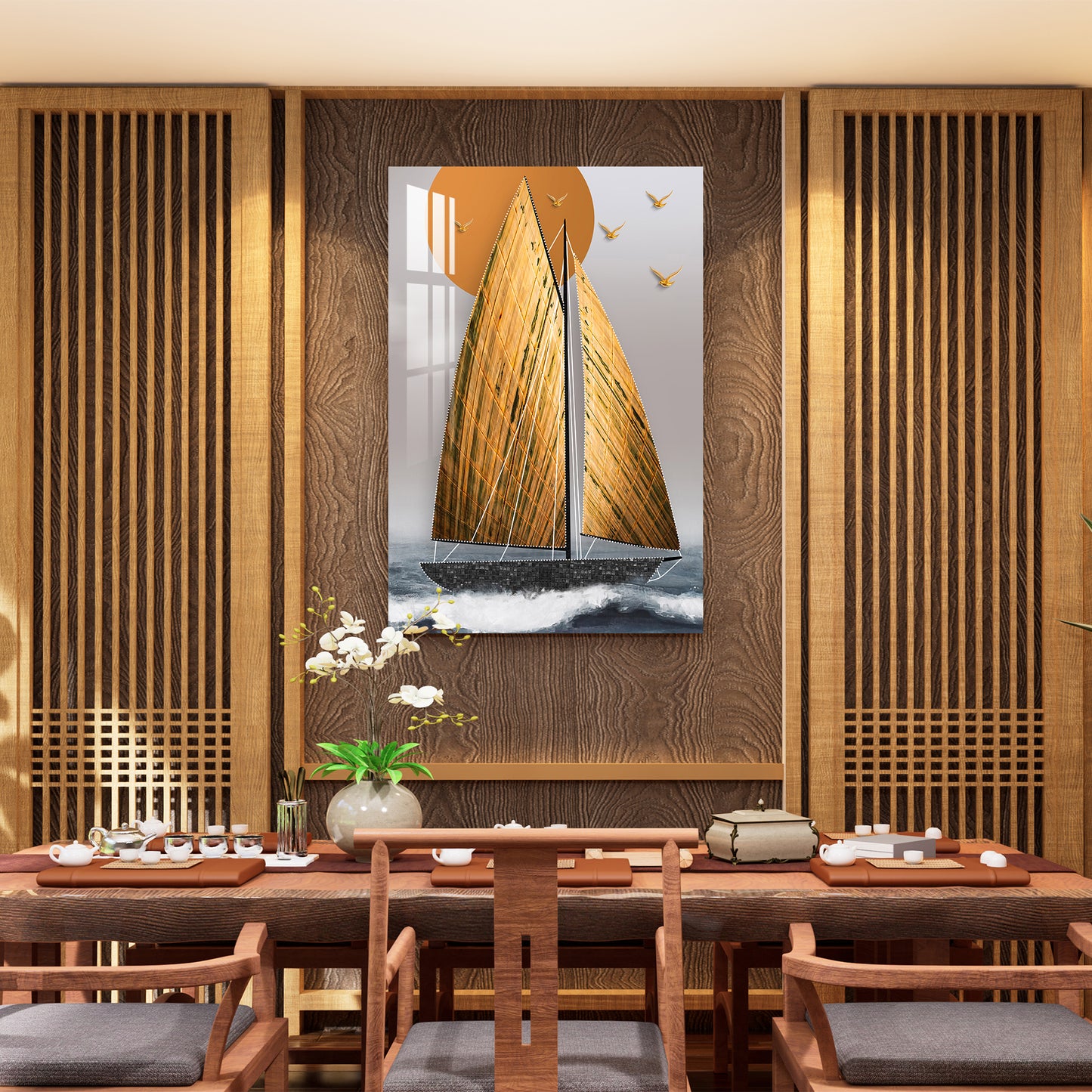 Golden Sailboat Acrylic Wall Art