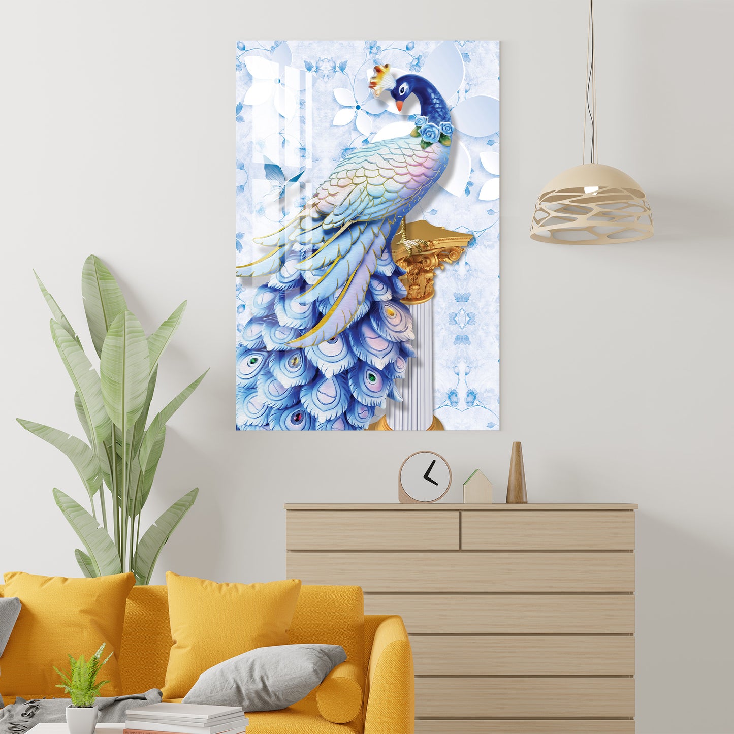 Peacock with Icy Blue Feather Acrylic Wall Art