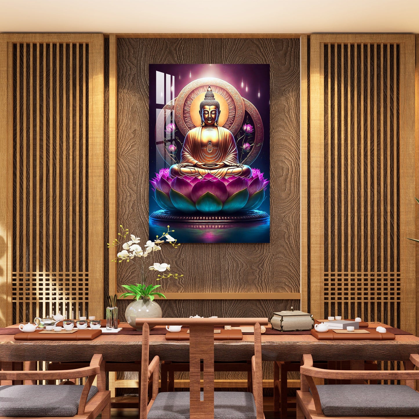 Lord Buddha With Lotus Acrylic Wall Art - 29.5X20 inches / 8MM (Premium)