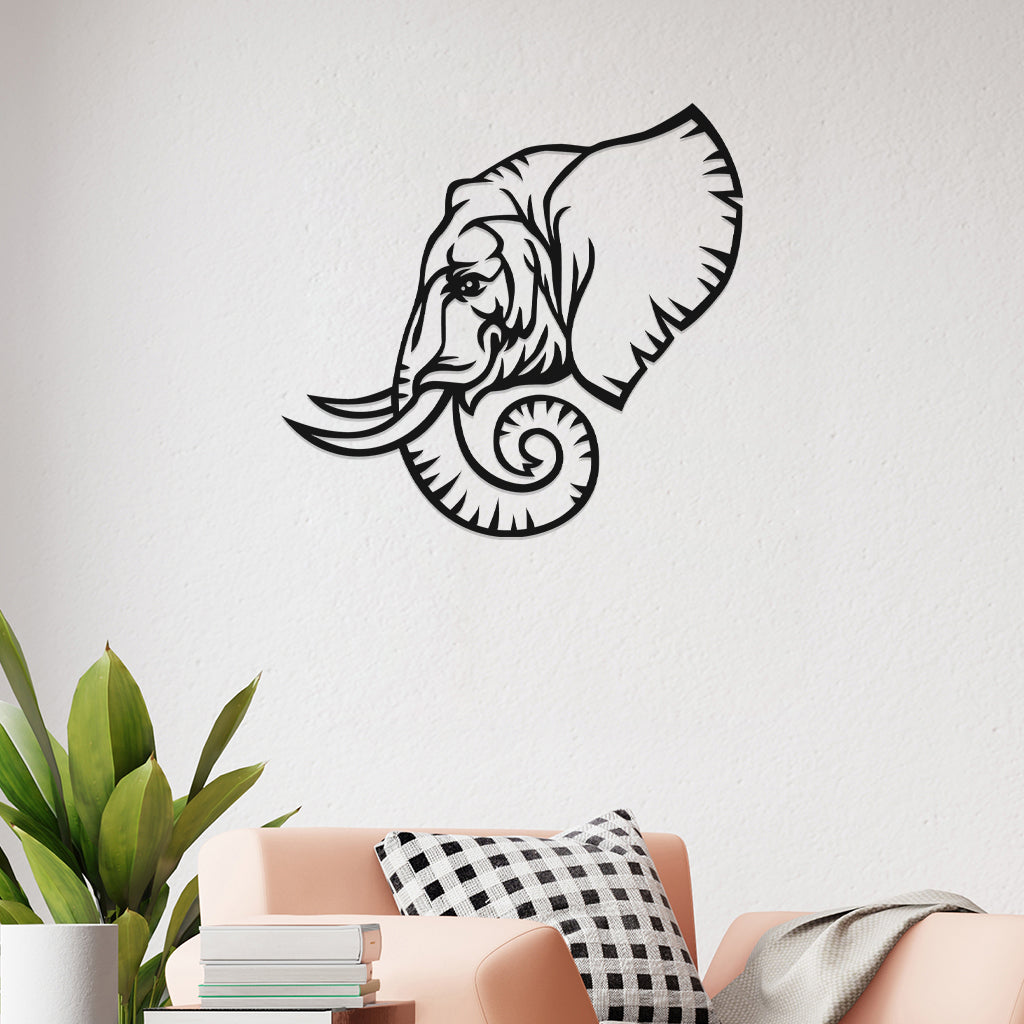 3D Look Elephant Face Metal Wall Art