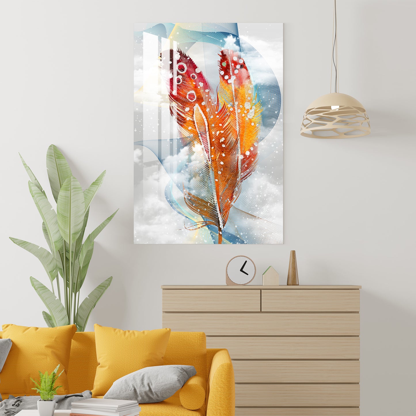 Shades of Golden Feather Acrylic Wall Art