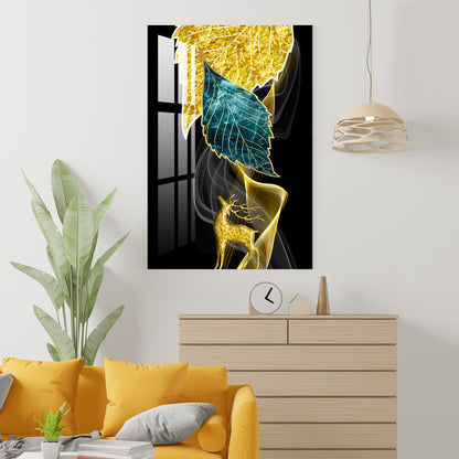 Leaves with Golden Deer Acrylic Wall Art