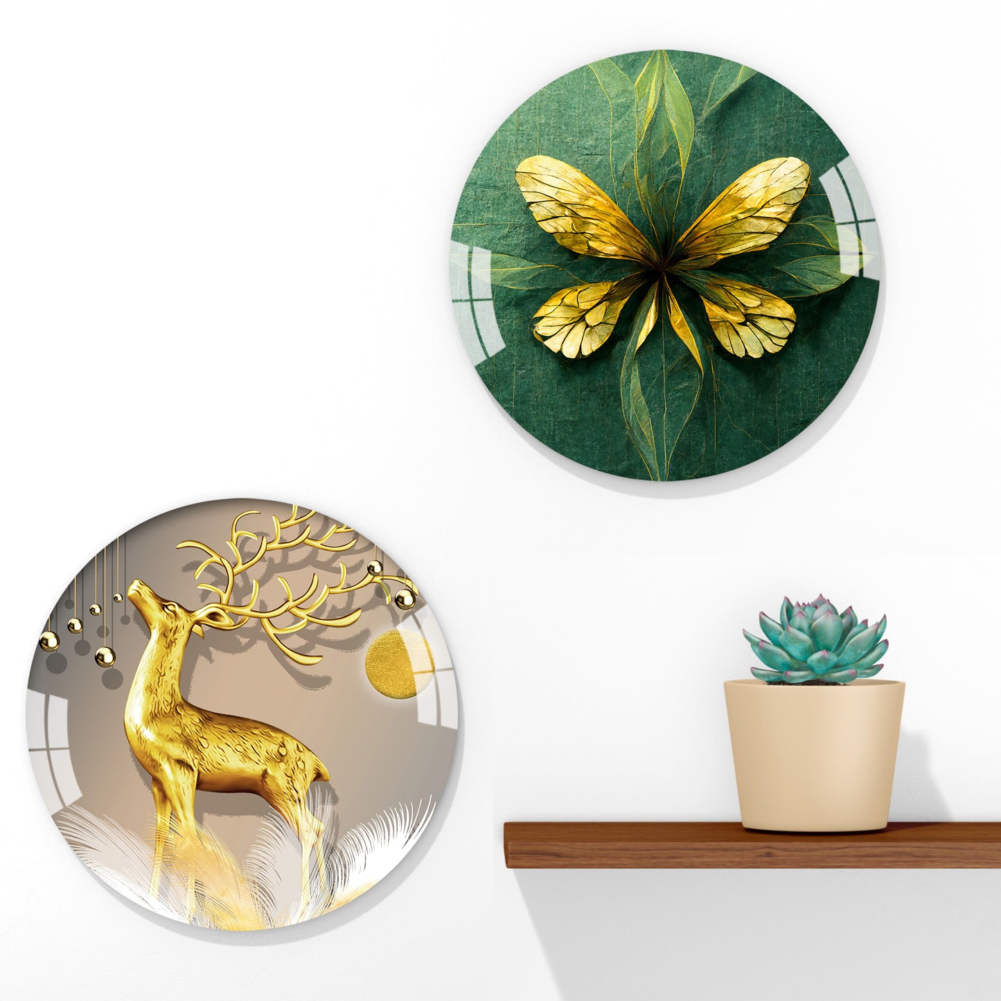 Golden Butterfly Round Acrylic Wall Art