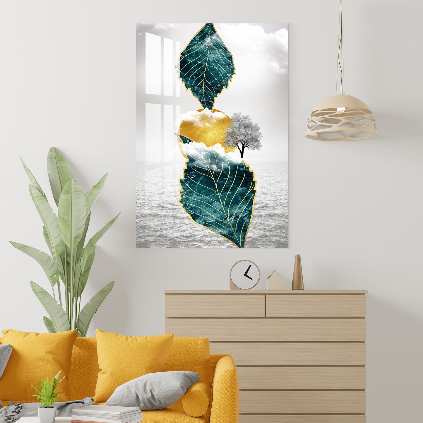 Leaves with Sun Acrylic Wall Art