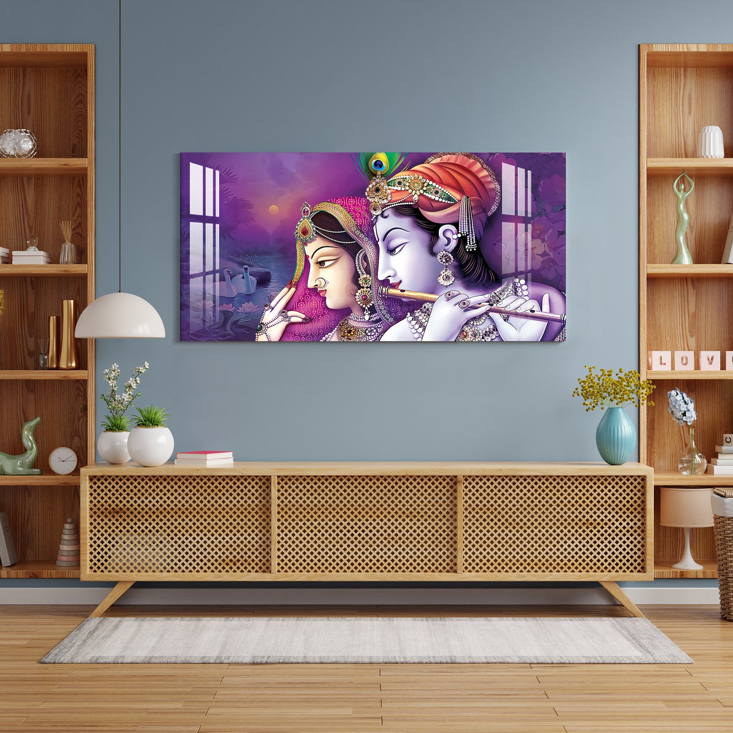 Beautiful Radha Krishna with Flute Acrylic Wall Art