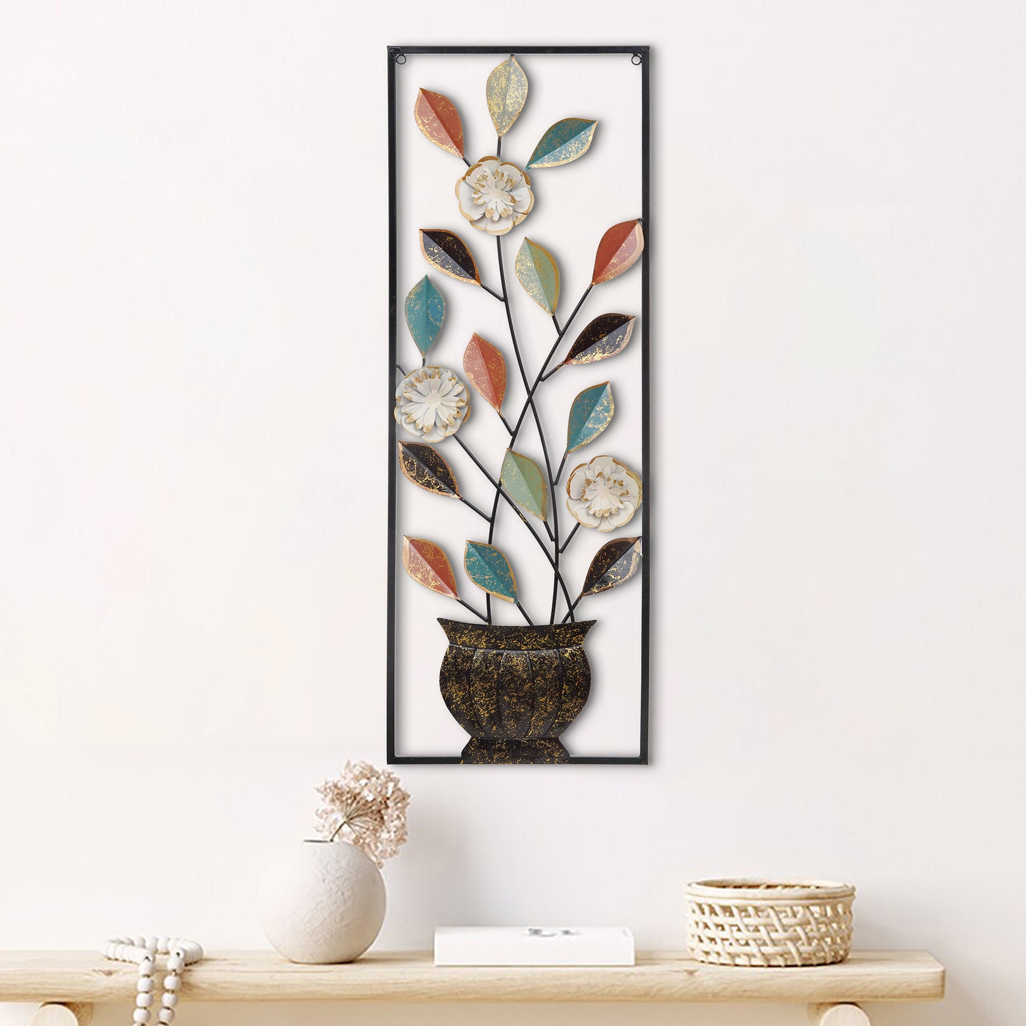 Blooming Flower & Leaf Metal Wall Art