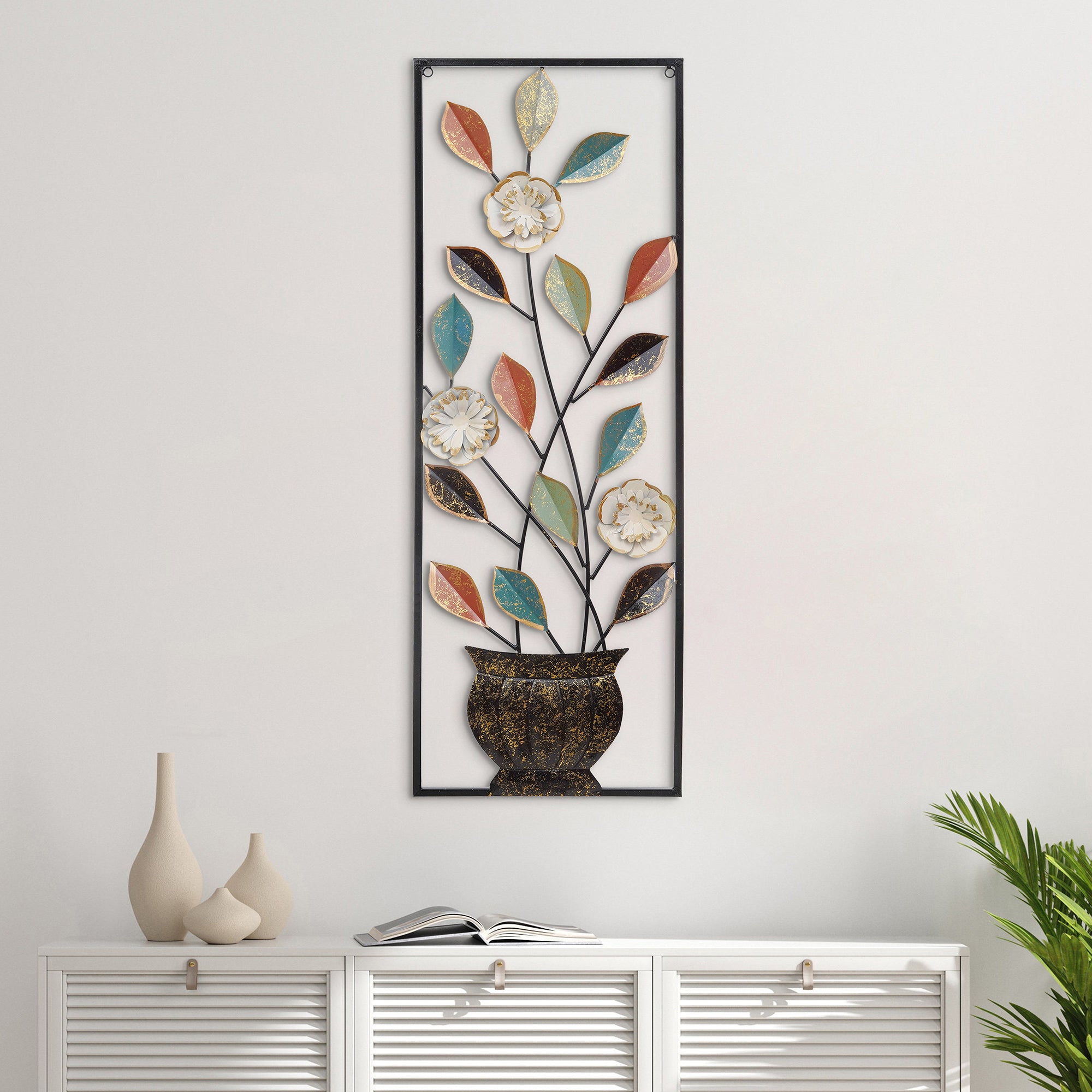 Blooming Flower & Leaf Metal Wall Art