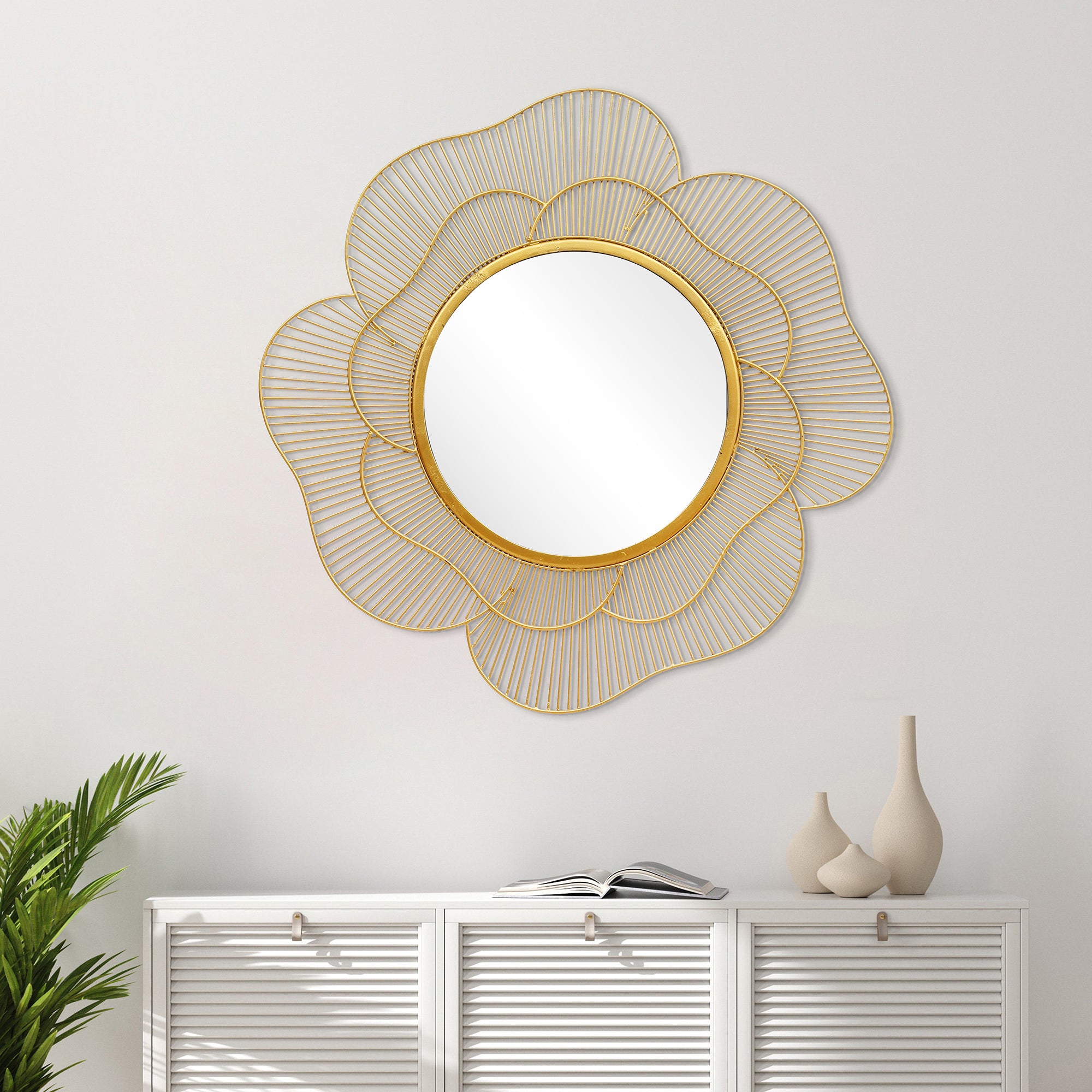 Floral Contemporary Metal Wall Mirror