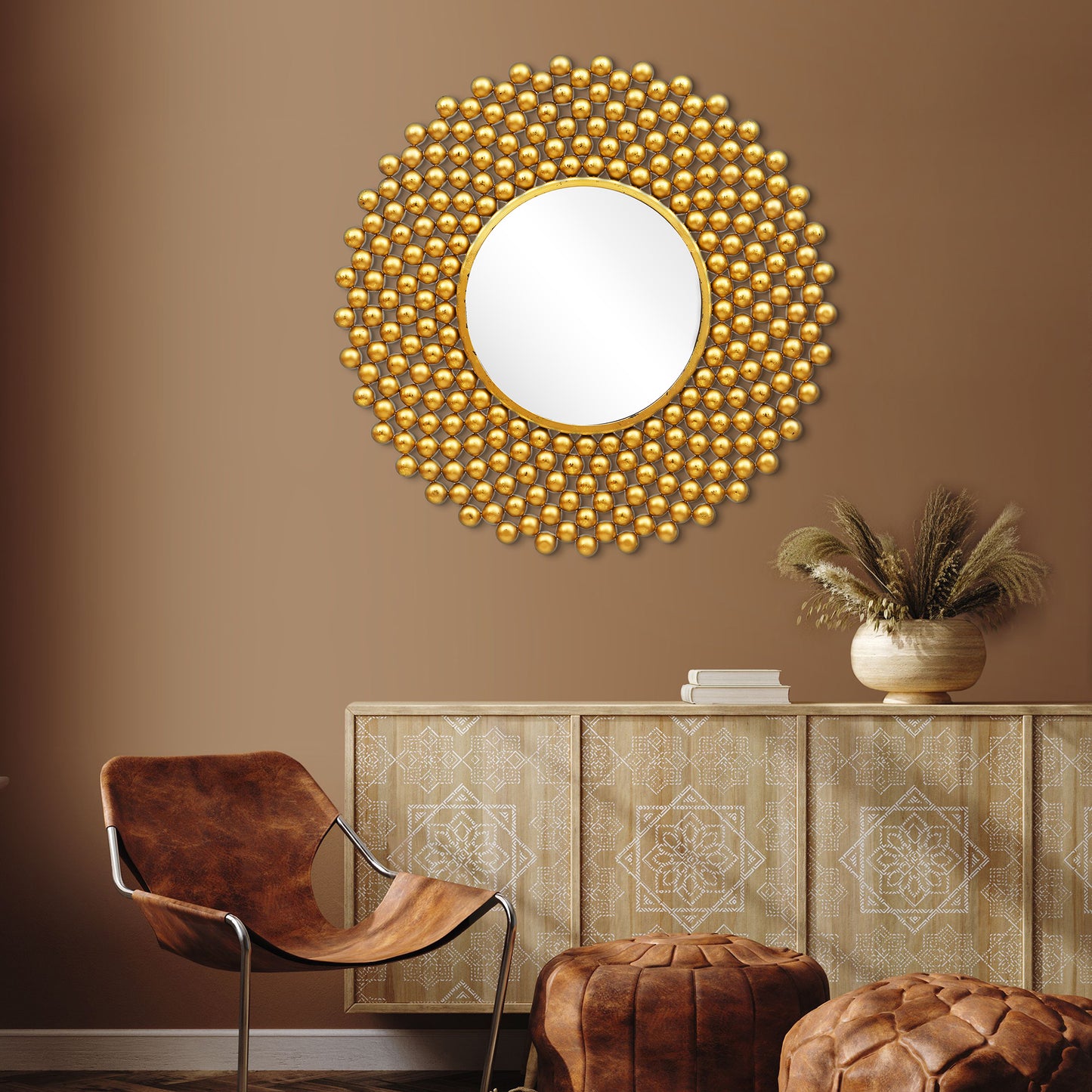 Golden Color Handmade Designer Wall Mirror