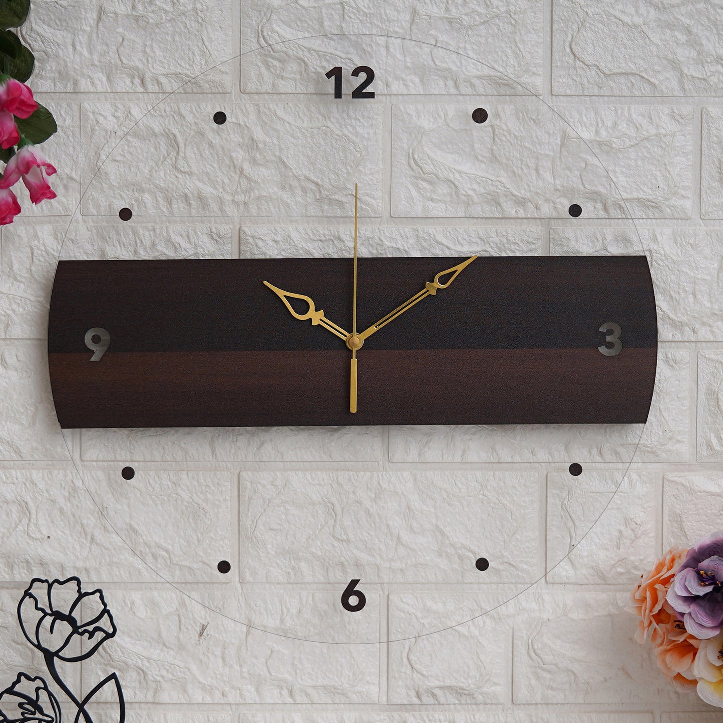 Acrylic Horizontal Stripe Wooden Wall Clock