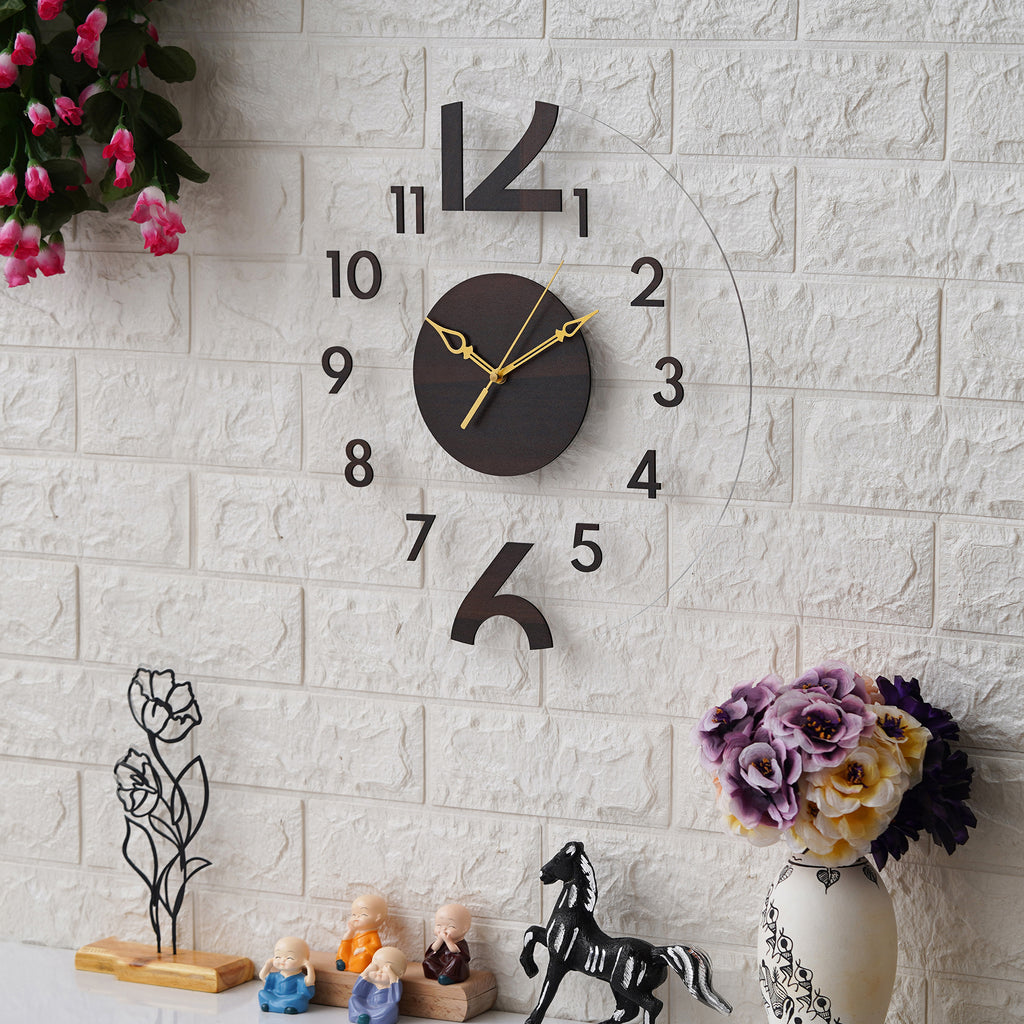Round Shaped Numerical Acrylic Wooden Wall Clock