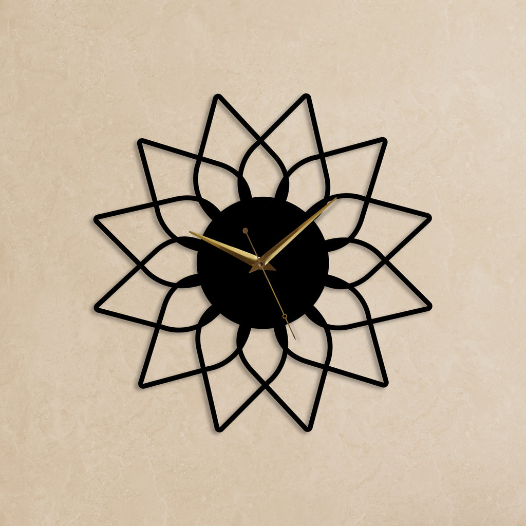 Crescent Shaped Floral Designer Metal Wall Clock - WallMantra