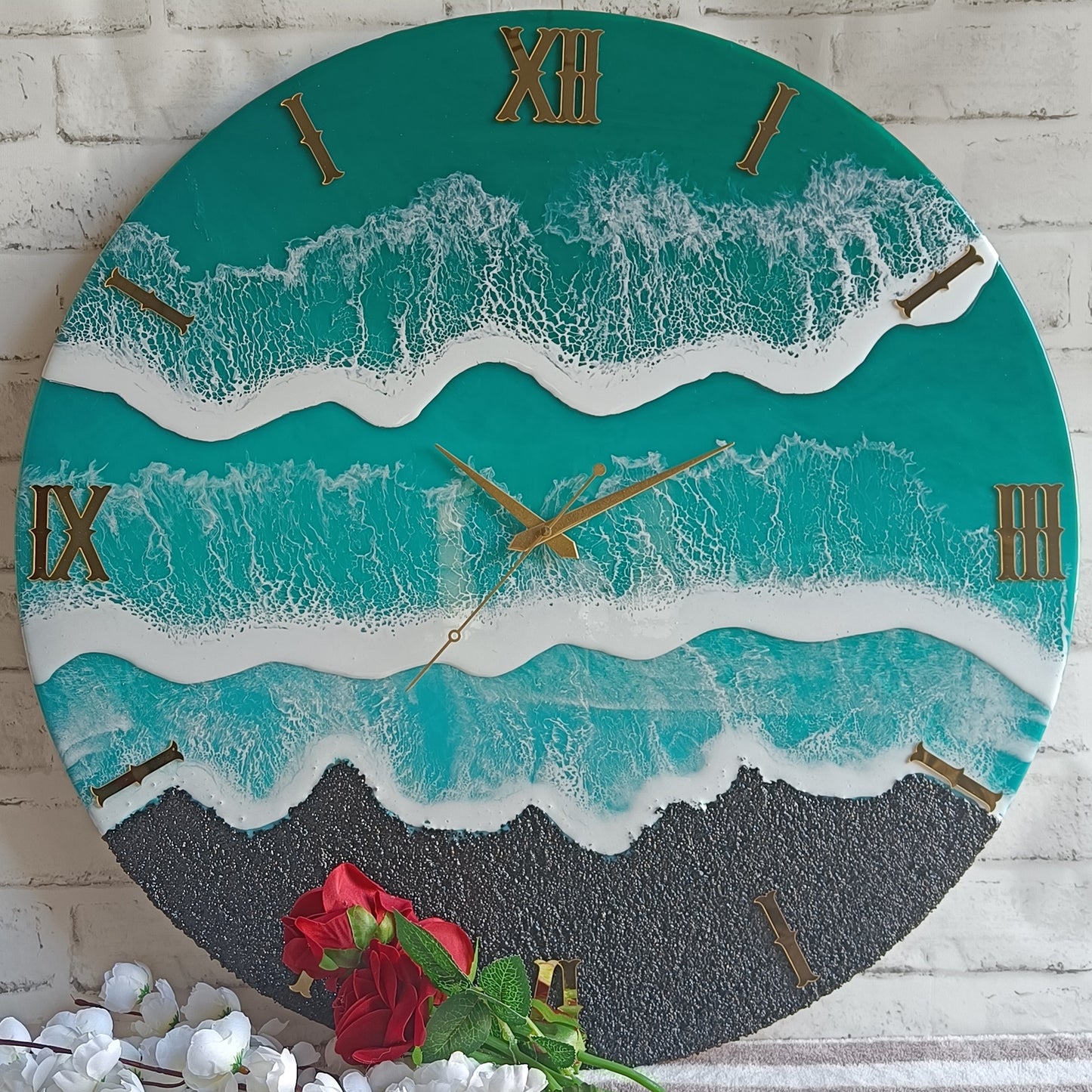 Light Green Waves Epoxy Resin Wall Clock