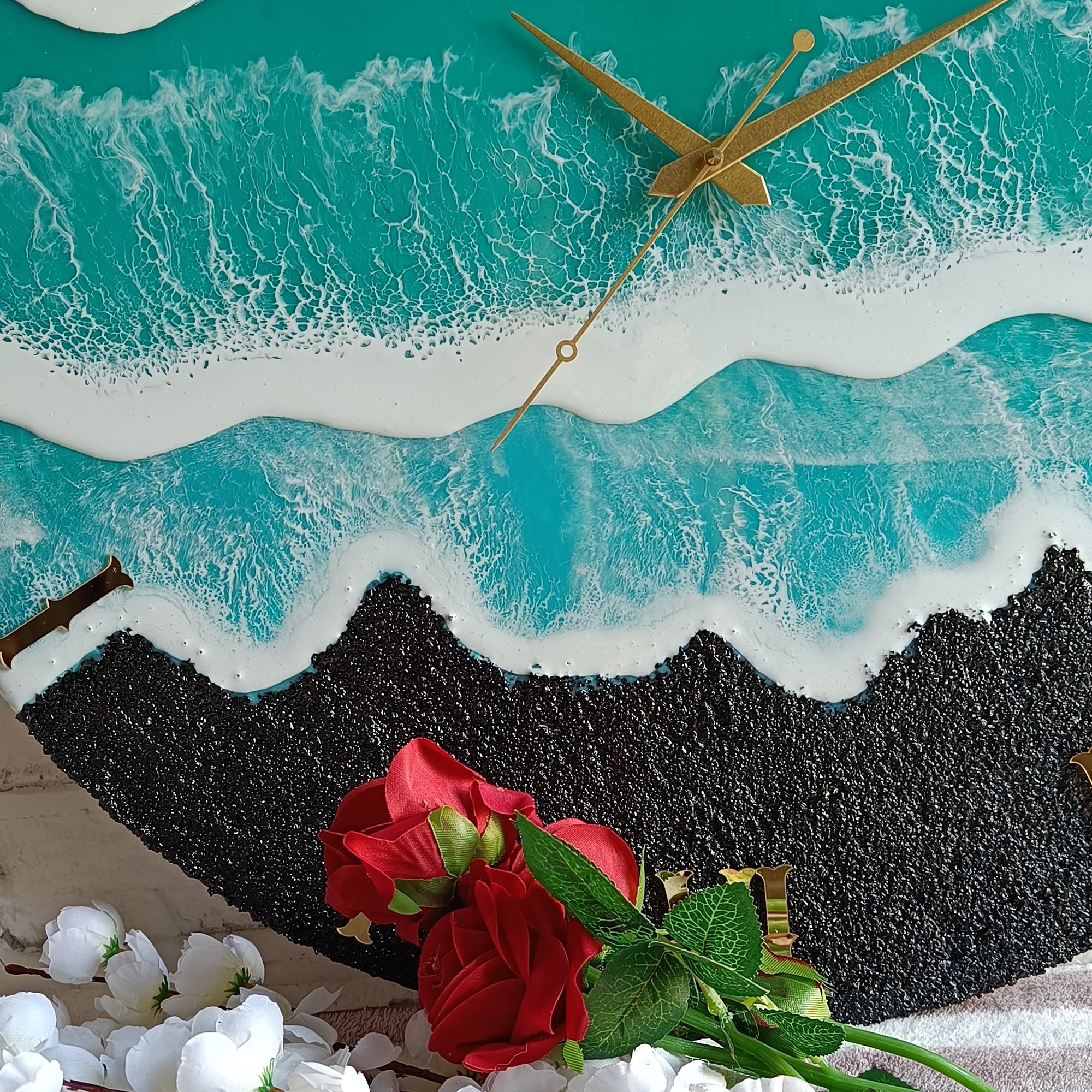 Light Green Waves Epoxy Resin Wall Clock