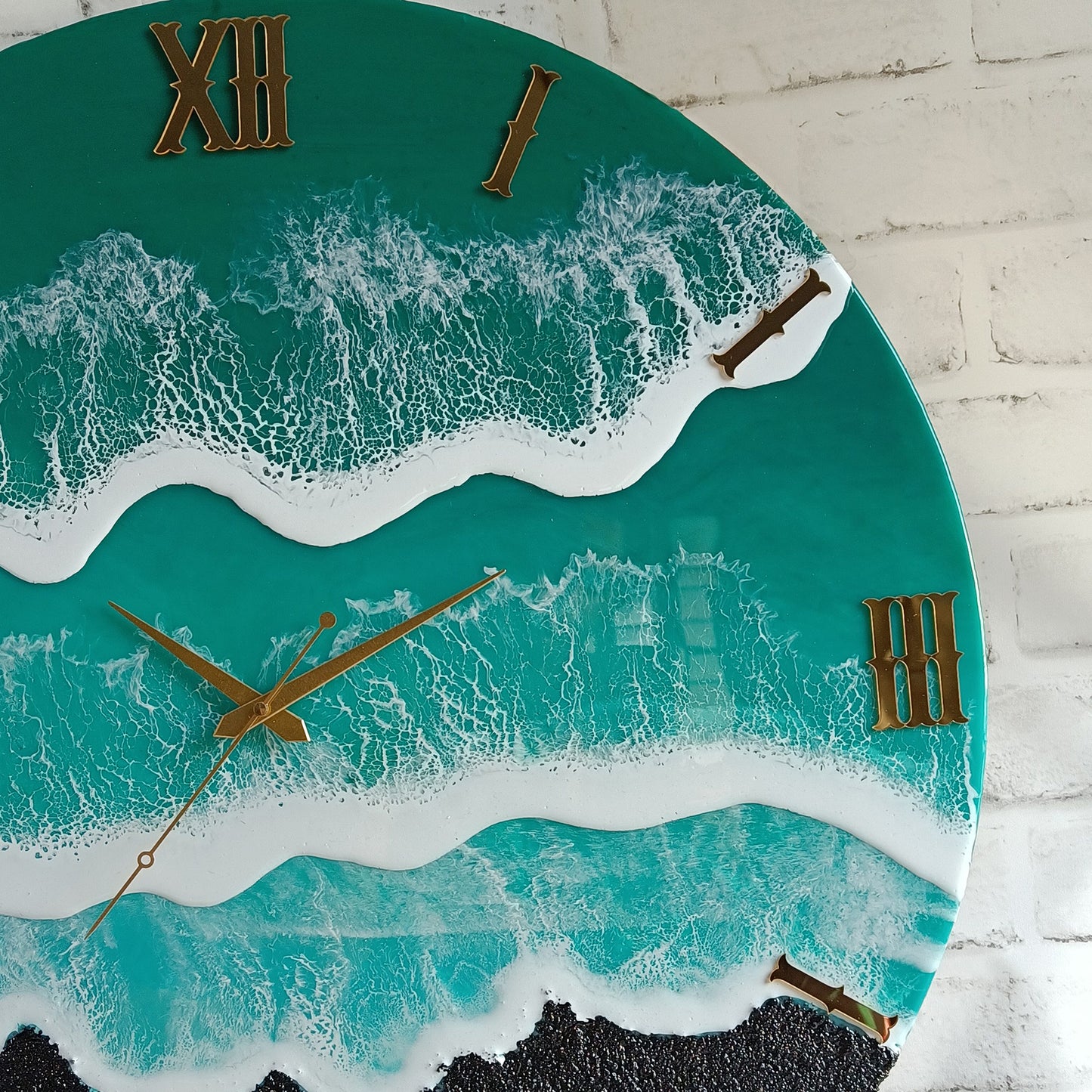 Light Green Waves Epoxy Resin Wall Clock