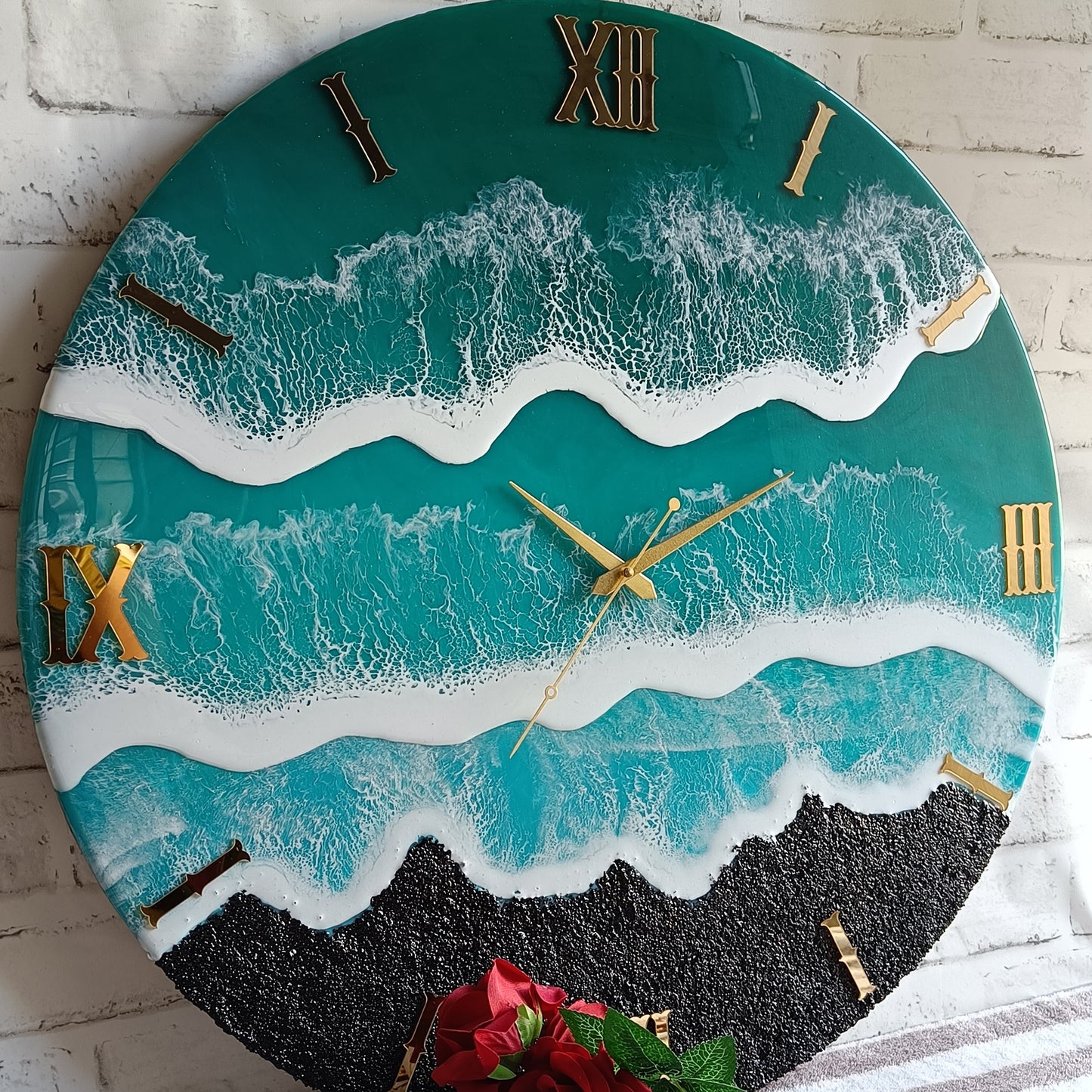 Light Green Waves Epoxy Resin Wall Clock