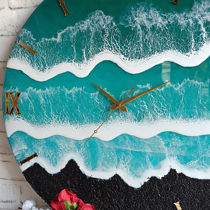 Light Green Waves Epoxy Resin Wall Clock