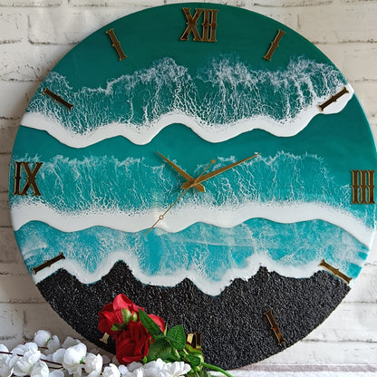 Light Green Waves Epoxy Resin Wall Clock