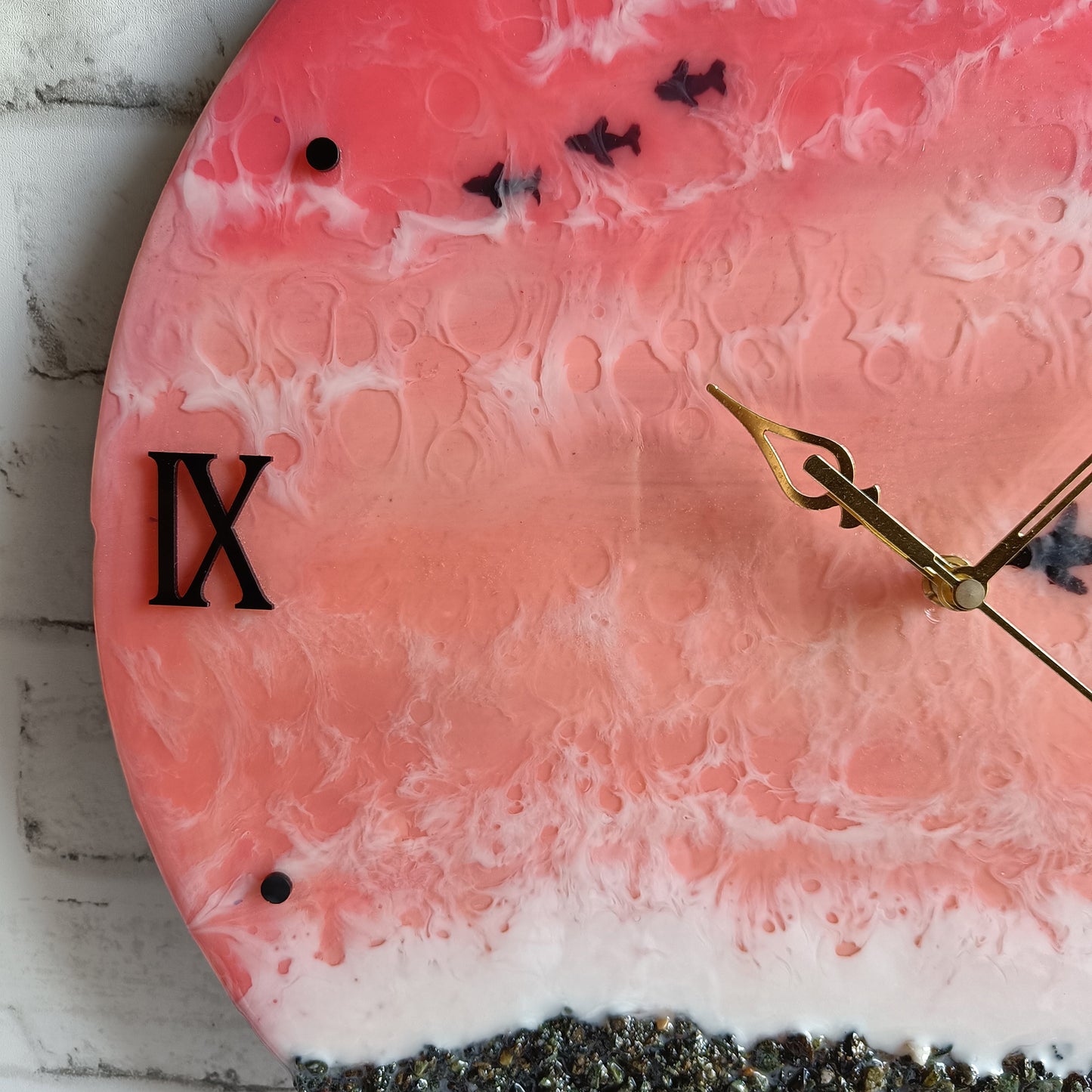 Pink Sea With Fish Epoxy Resin Wall Clock