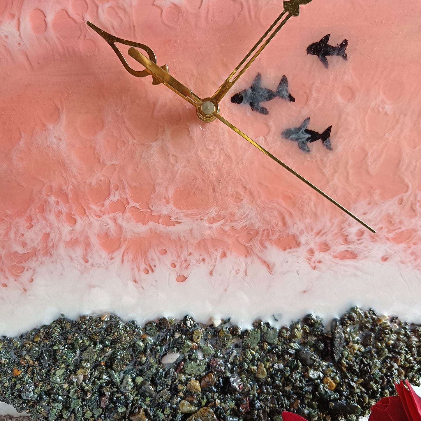 Pink Sea With Fish Epoxy Resin Wall Clock