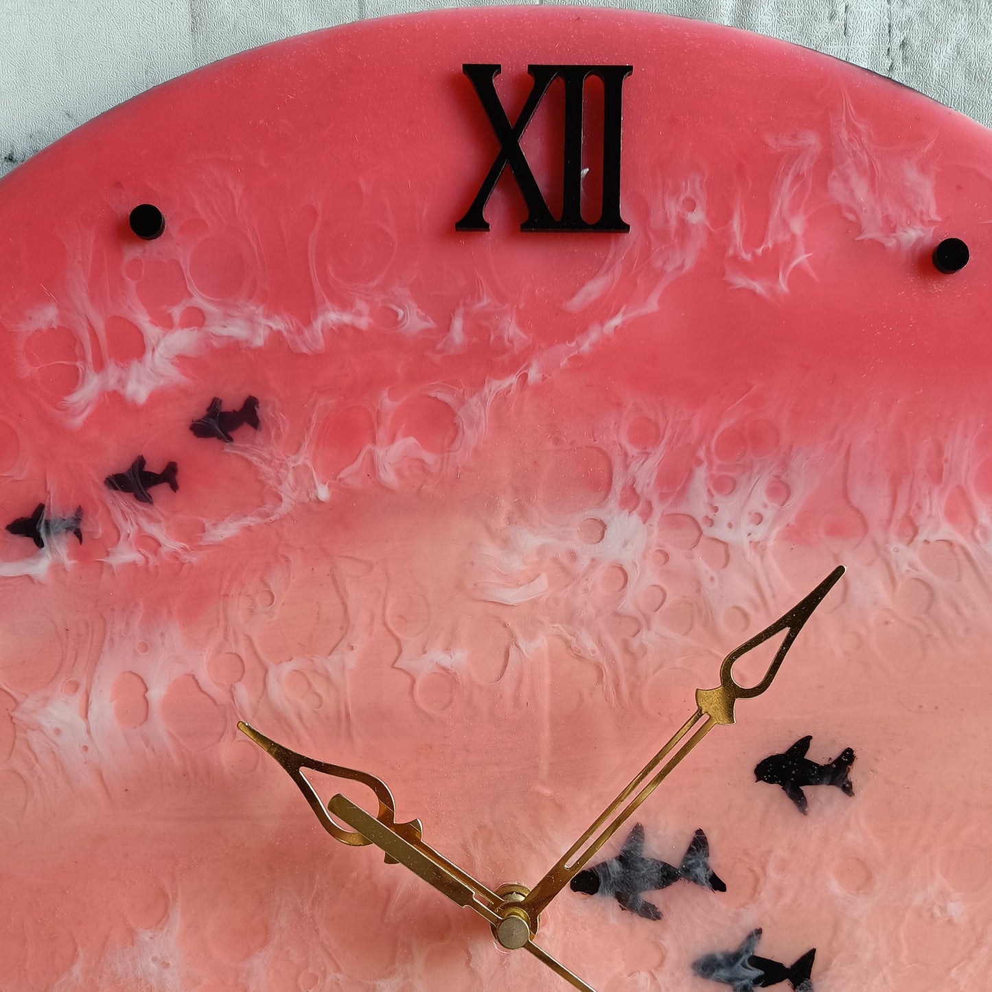 Pink Sea With Fish Epoxy Resin Wall Clock