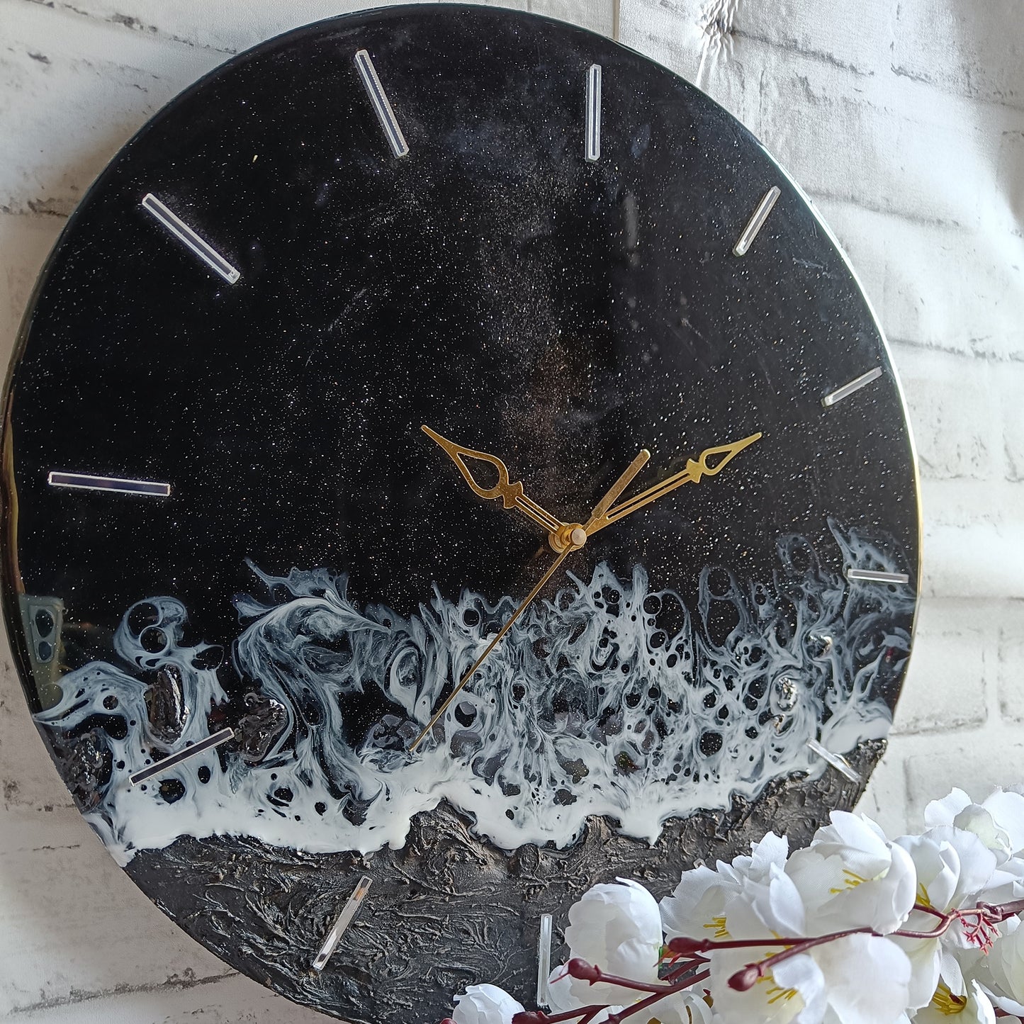 Dark Black Finish Epoxy Resin Wall Clock