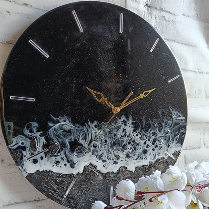 Dark Black Finish Epoxy Resin Wall Clock