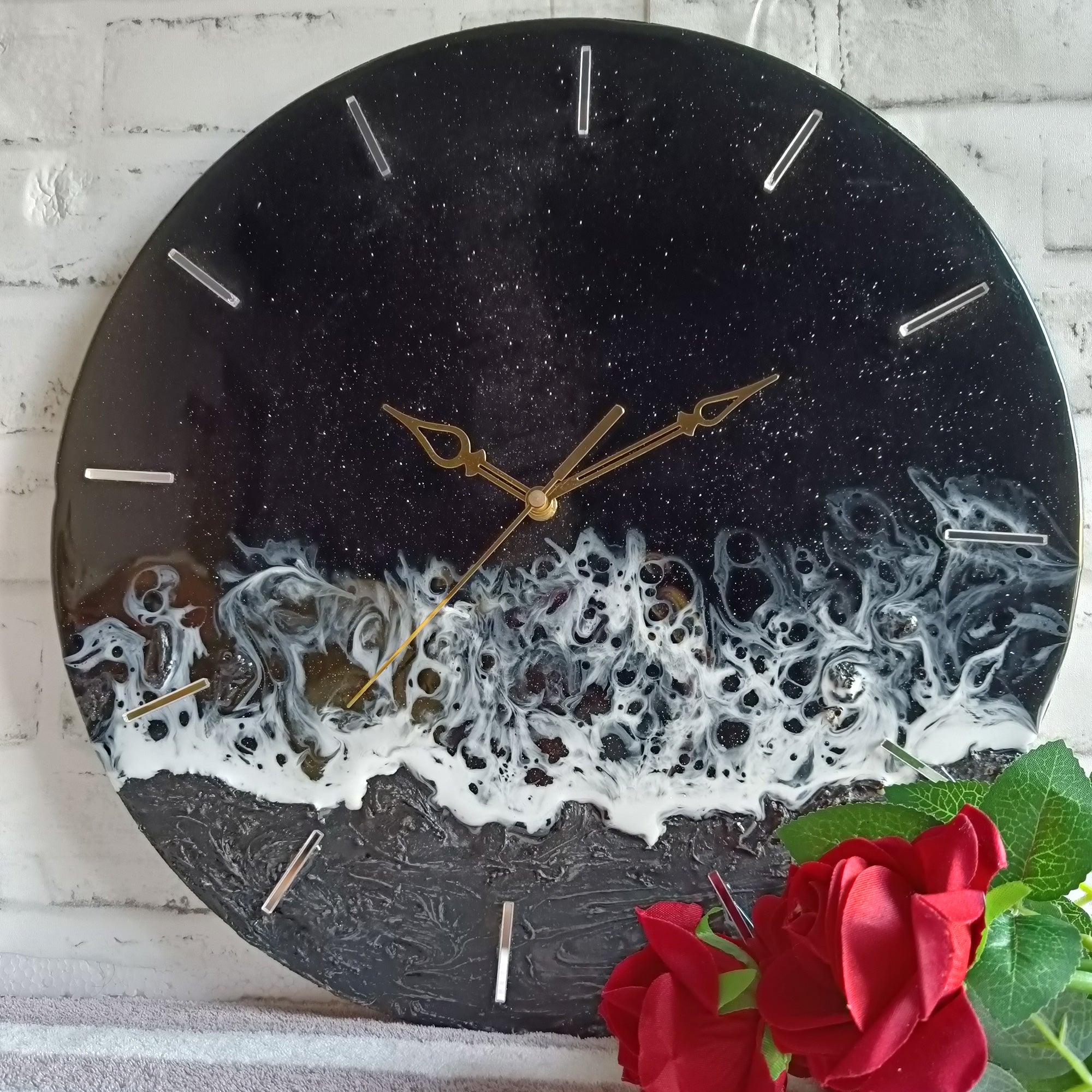 Dark Black Finish Epoxy Resin Wall Clock