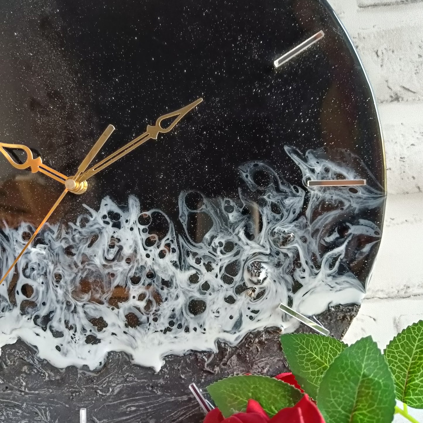 Dark Black Finish Epoxy Resin Wall Clock