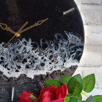 Dark Black Finish Epoxy Resin Wall Clock
