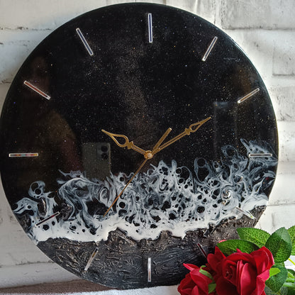 Dark Black Finish Epoxy Resin Wall Clock