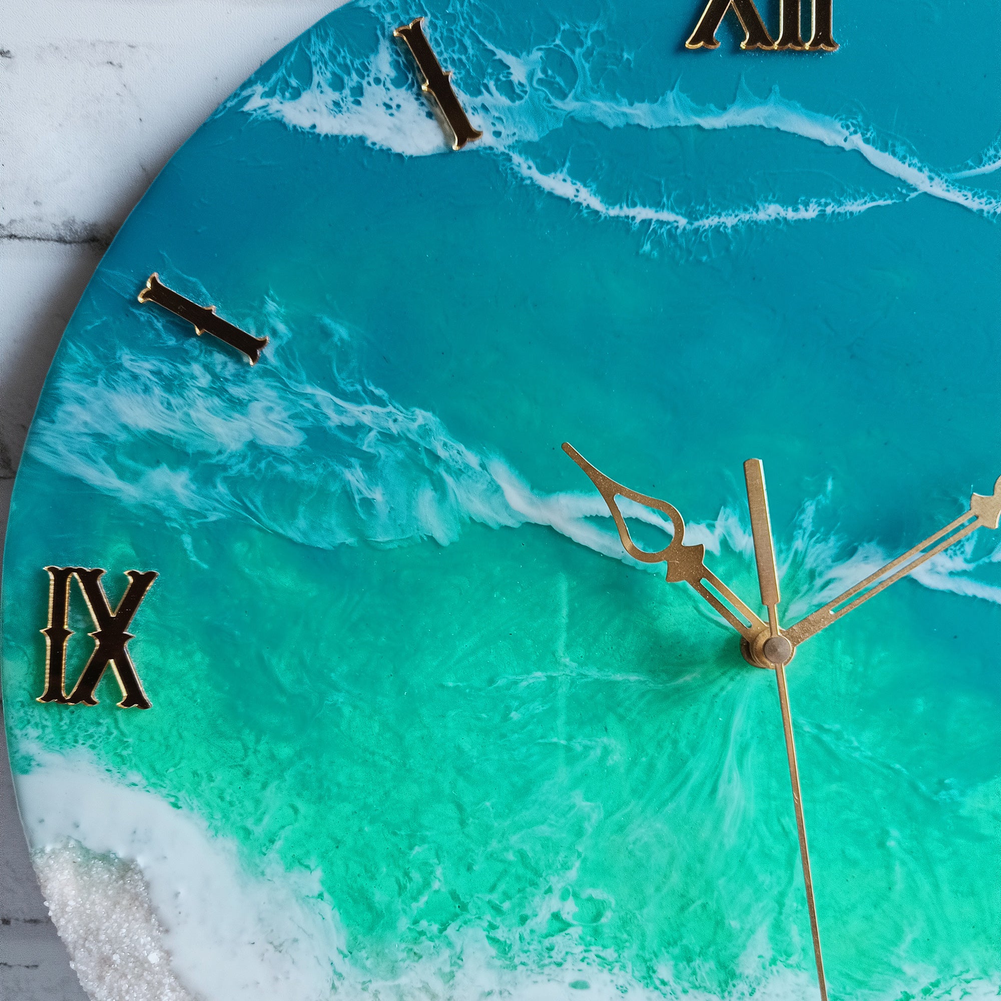 Clear White Beach Epoxy Resin Wall Clock