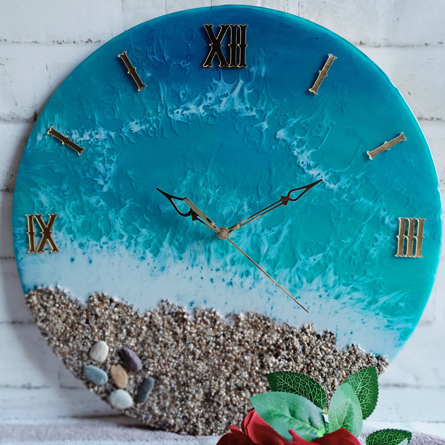 Stone Beach Epoxy Resin Wall Clock