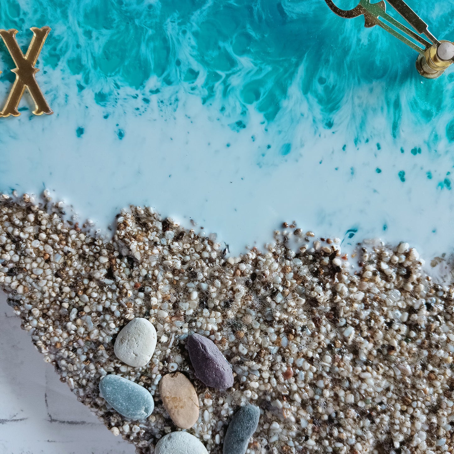Stone Beach Epoxy Resin Wall Clock
