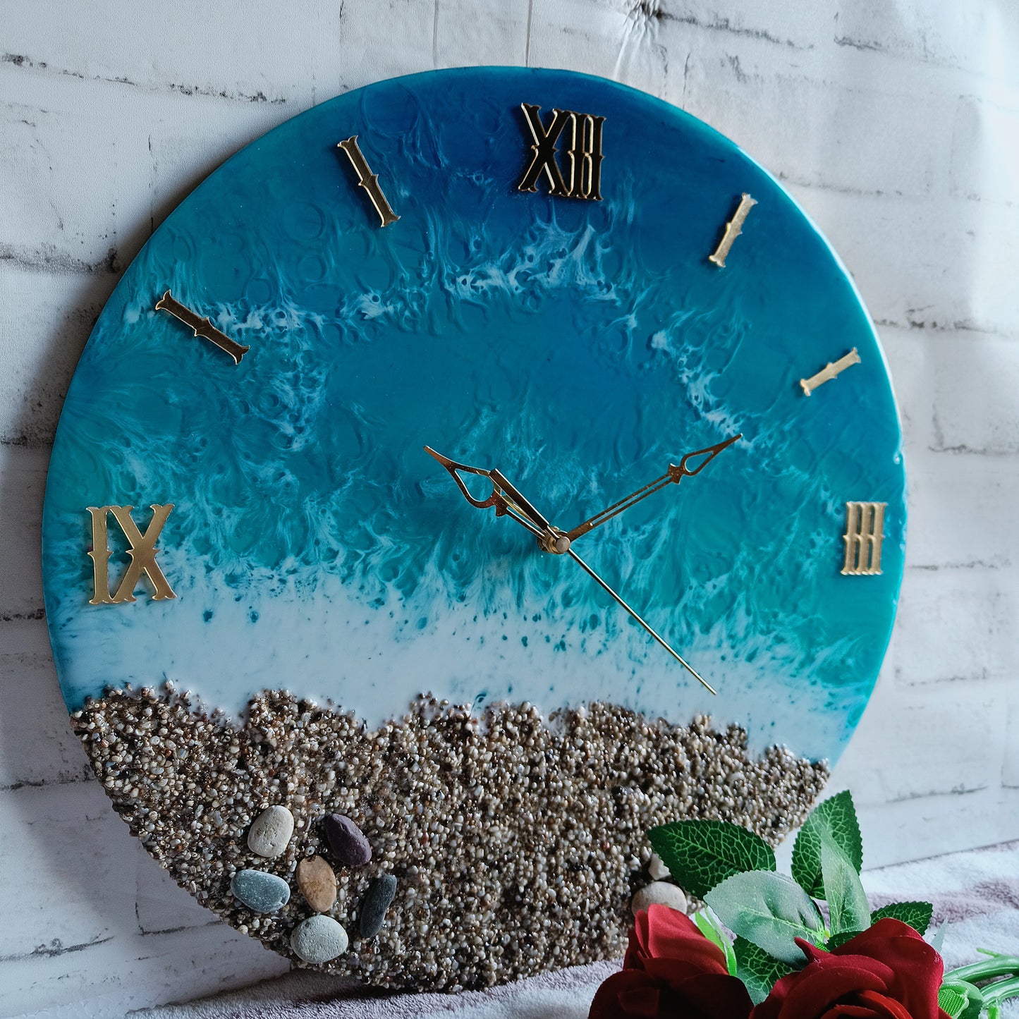 Stone Beach Epoxy Resin Wall Clock