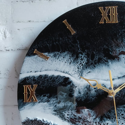 Pure Black Beach Epoxy Resin Wall Clock