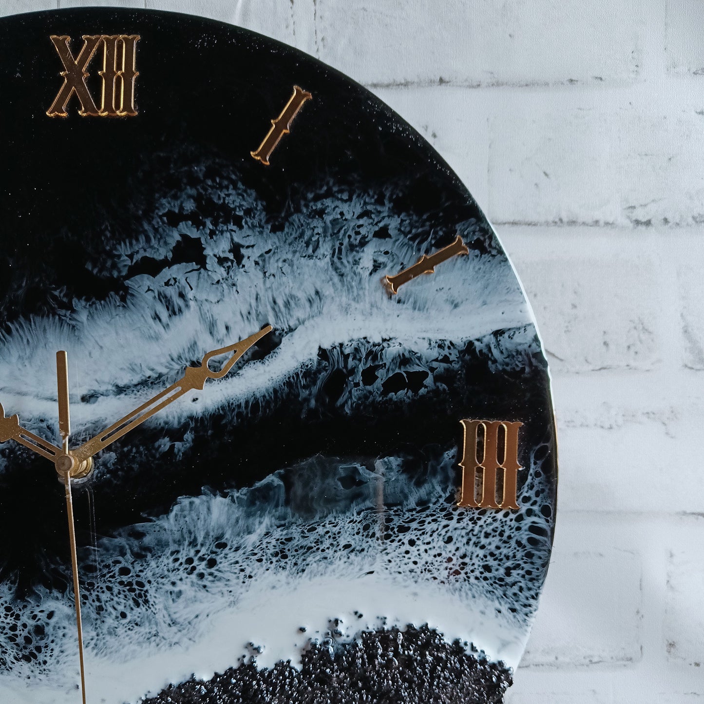 Pure Black Beach Epoxy Resin Wall Clock