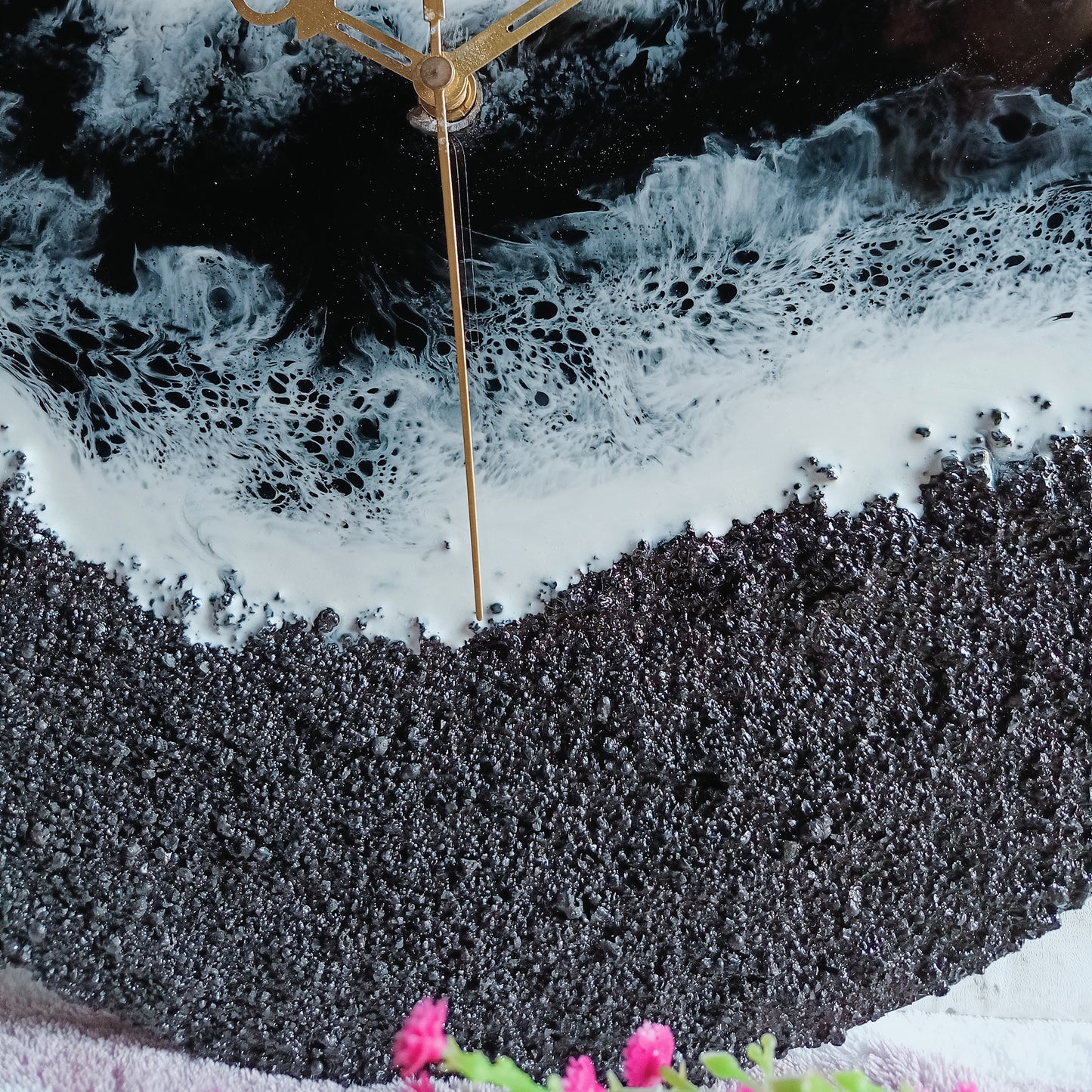 Pure Black Beach Epoxy Resin Wall Clock