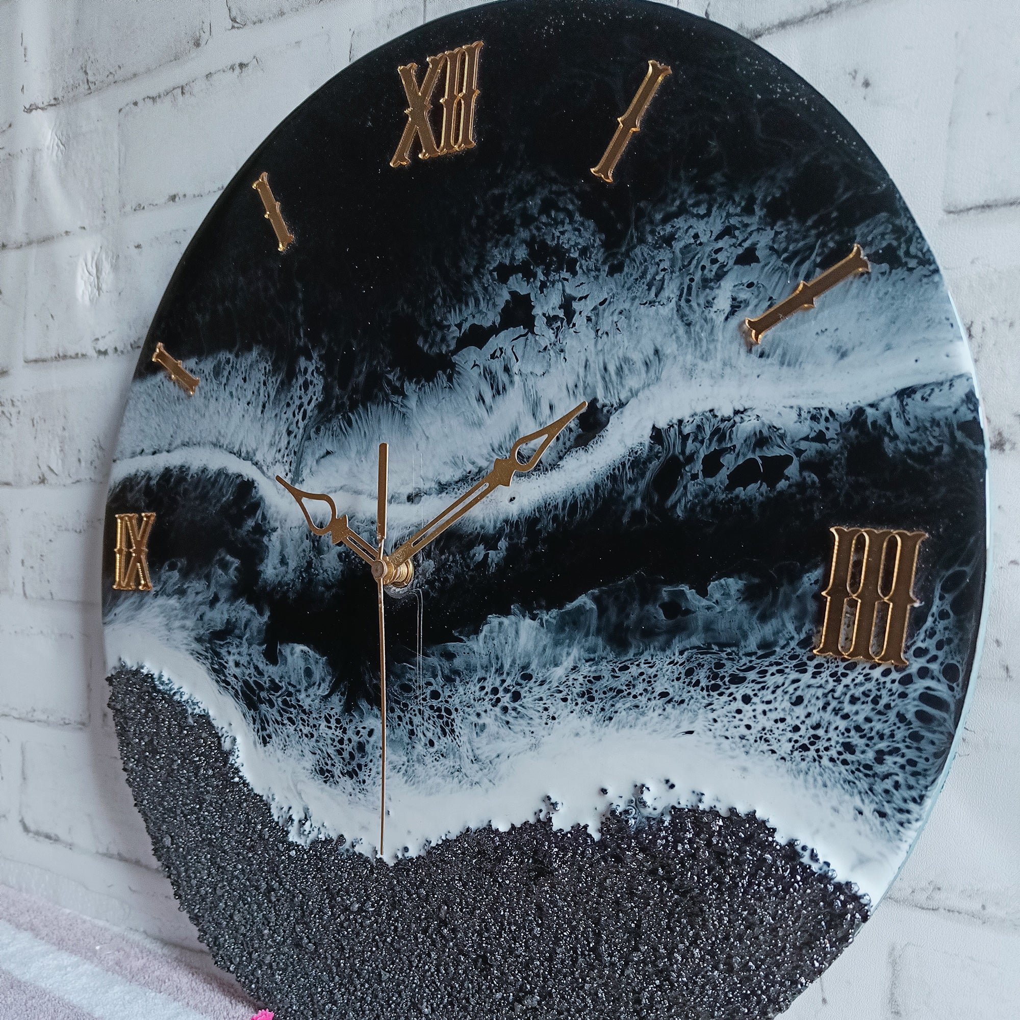 Pure Black Beach Epoxy Resin Wall Clock