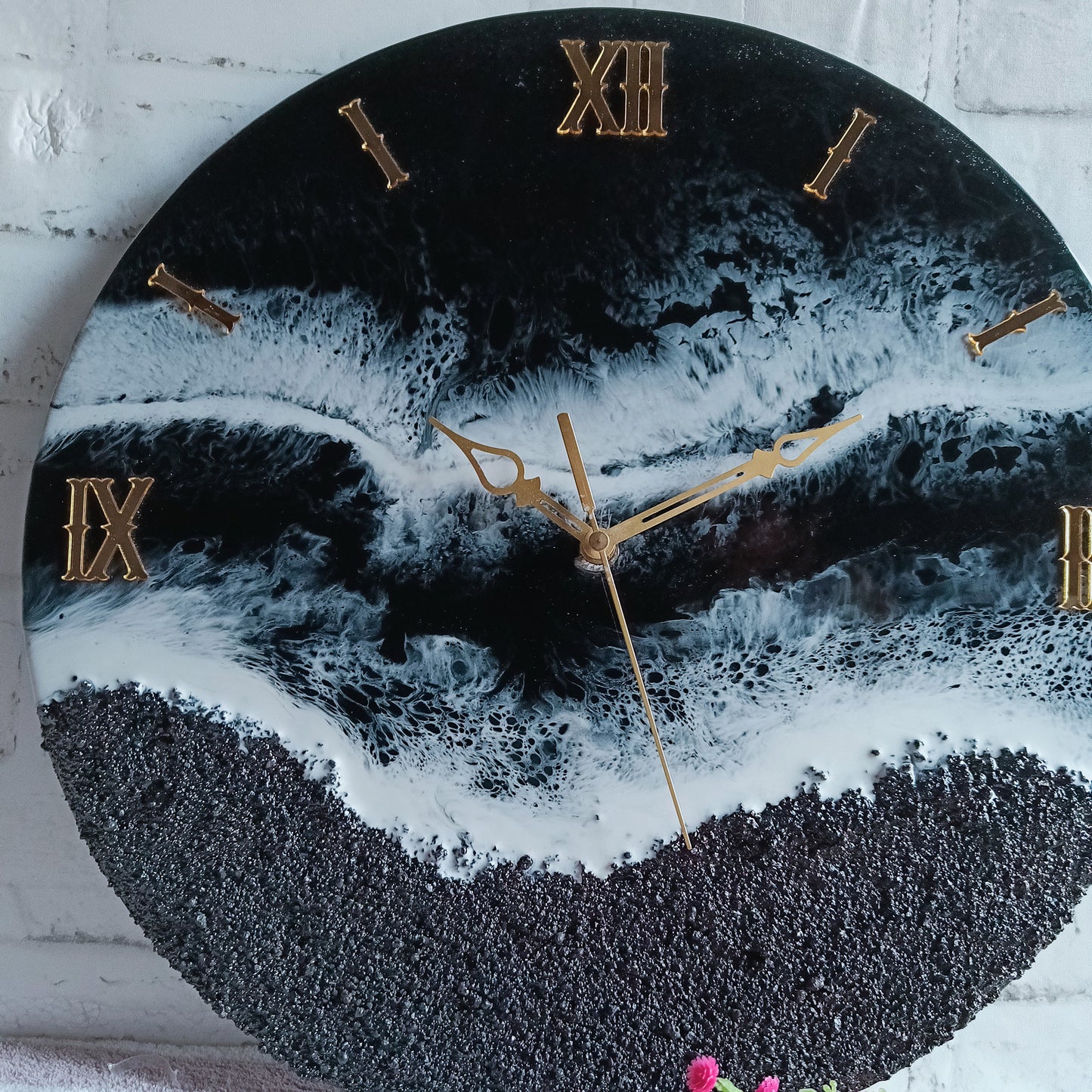 Pure Black Beach Epoxy Resin Wall Clock
