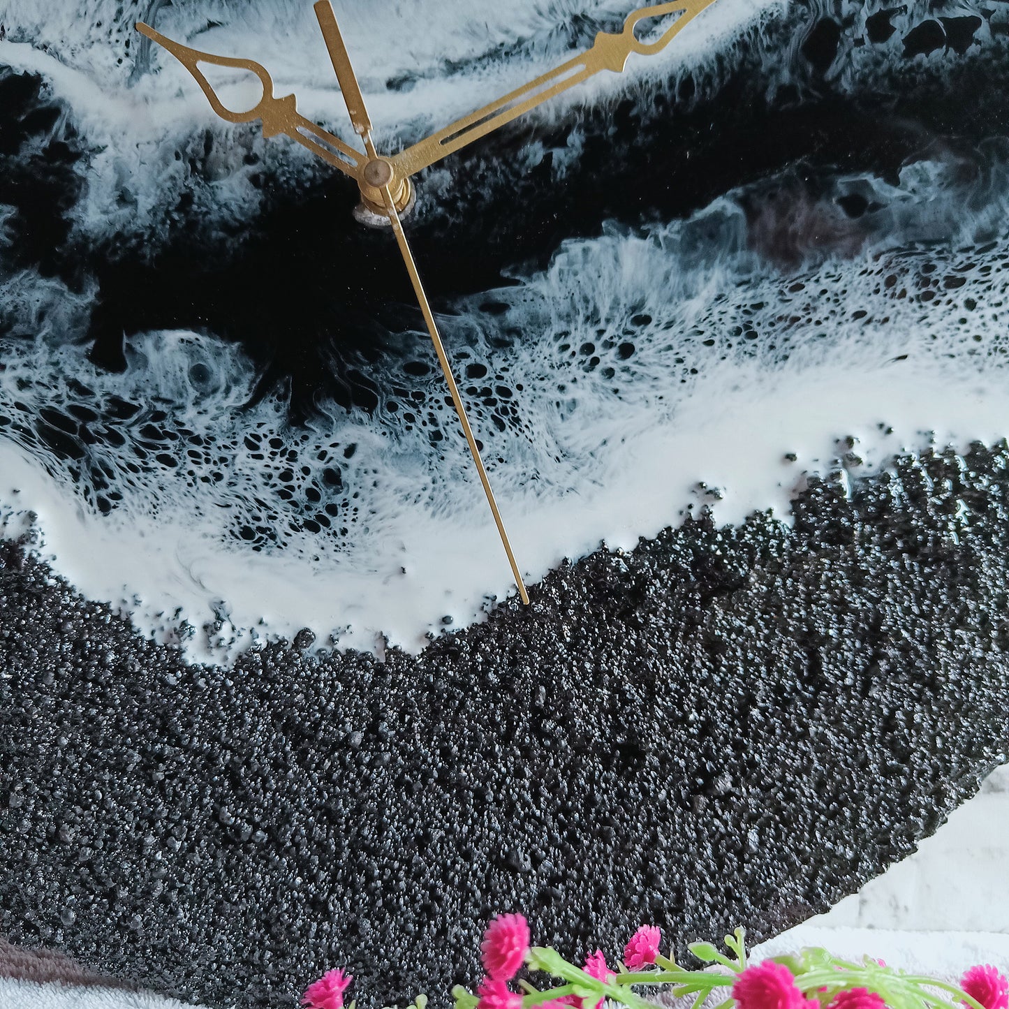 Pure Black Beach Epoxy Resin Wall Clock