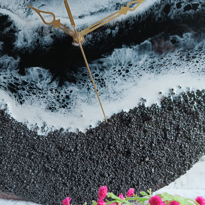 Pure Black Beach Epoxy Resin Wall Clock