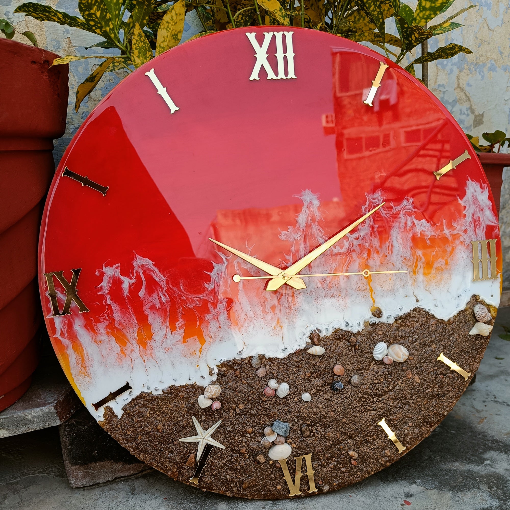 Beach View Epoxy Resin Wall Clock