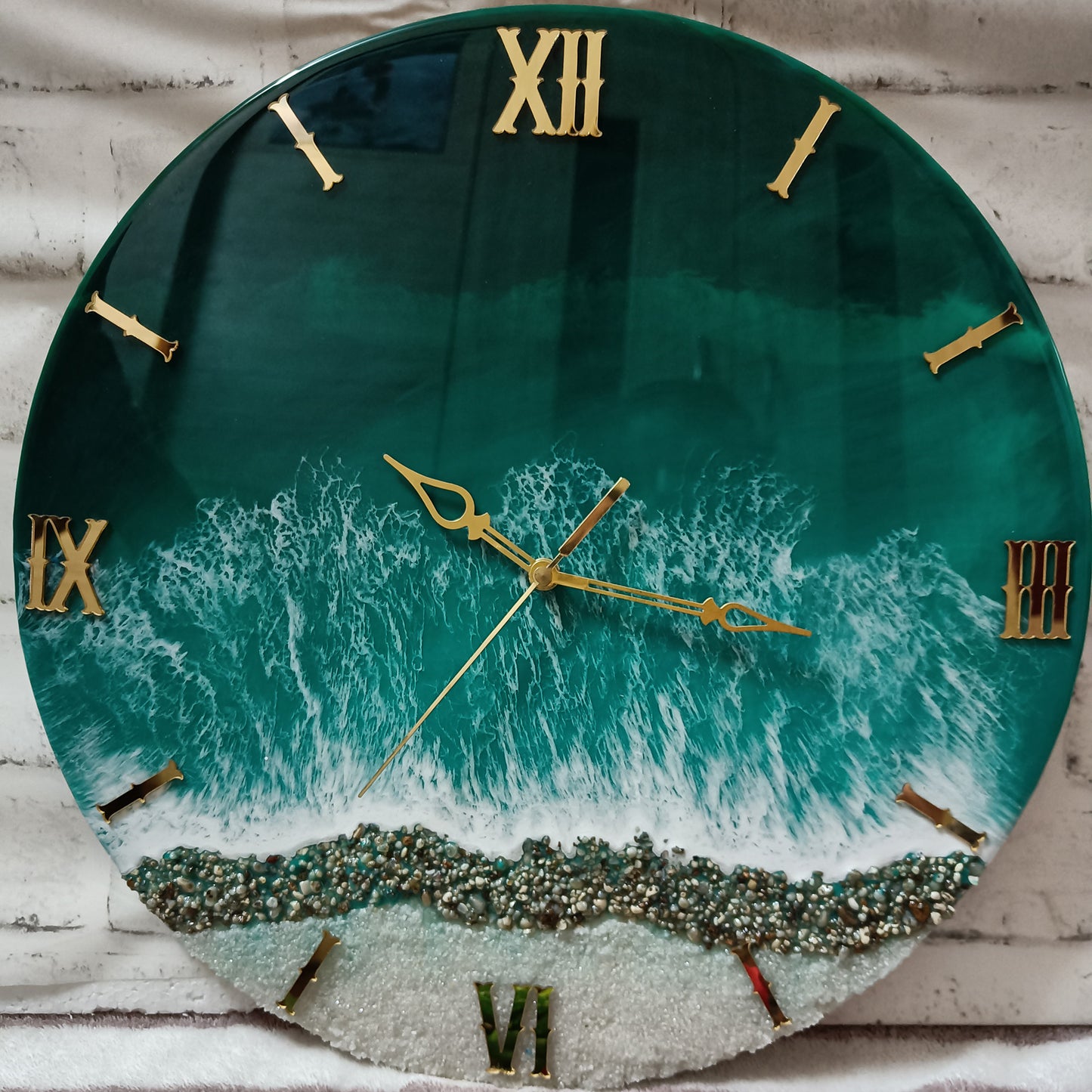 Green Beach View Epoxy Resin Wall Clock