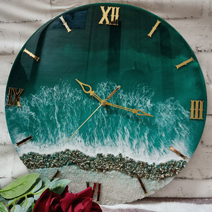 Green Beach View Epoxy Resin Wall Clock