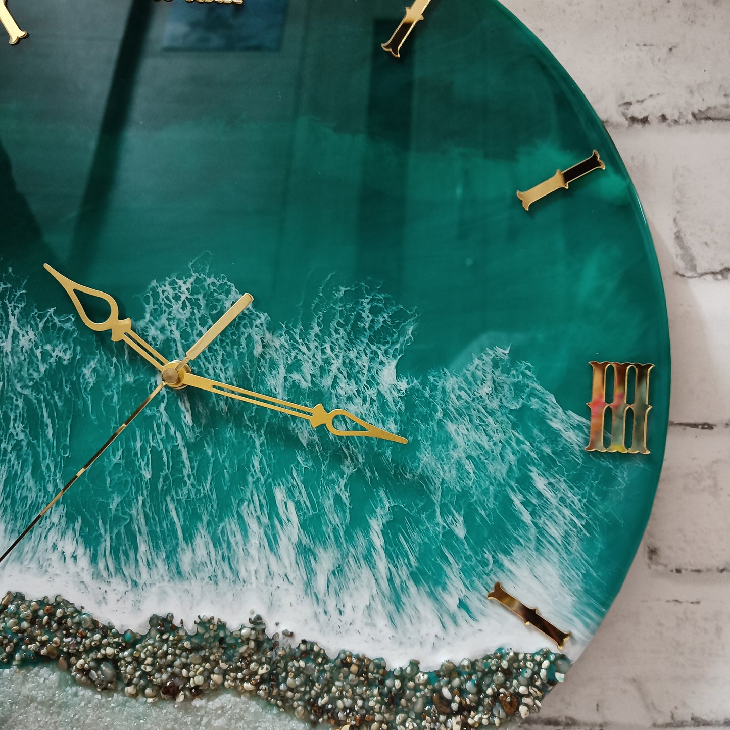 Green Beach View Epoxy Resin Wall Clock