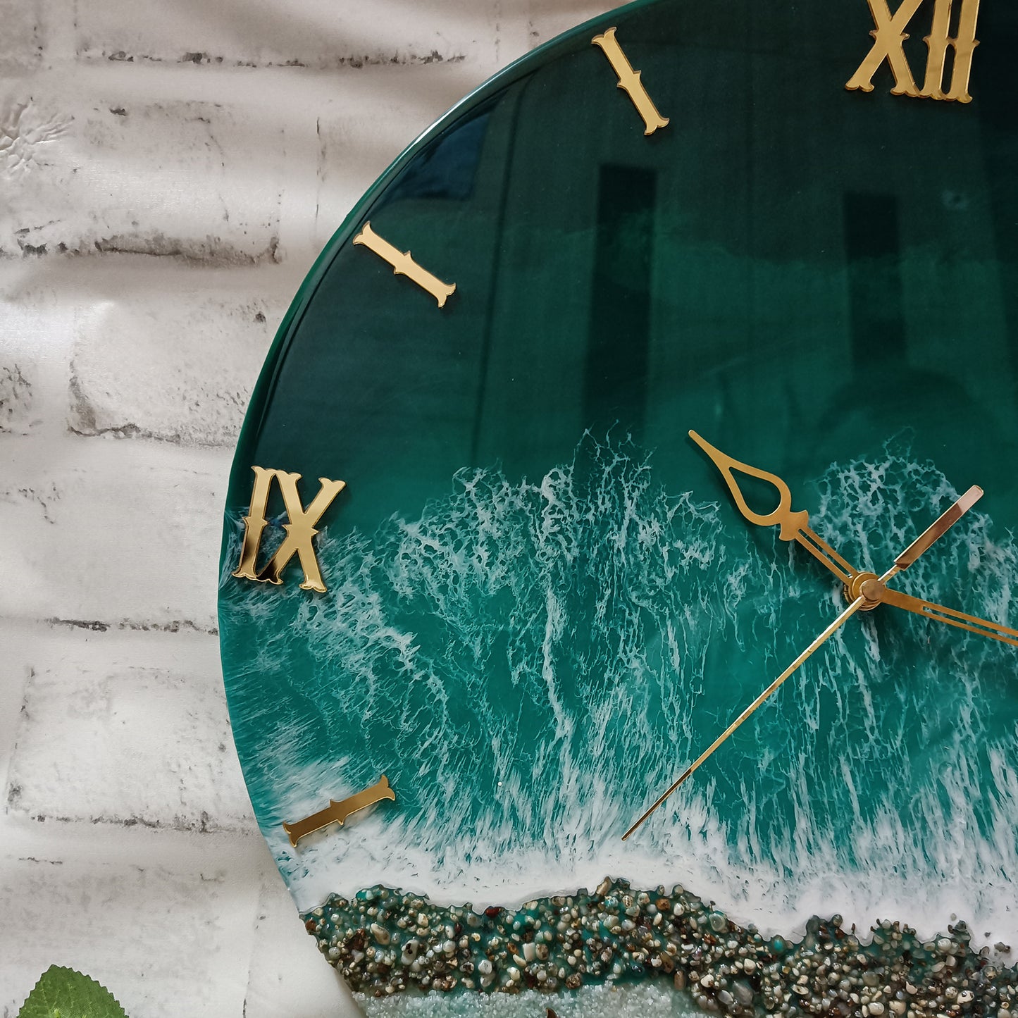 Green Beach View Epoxy Resin Wall Clock